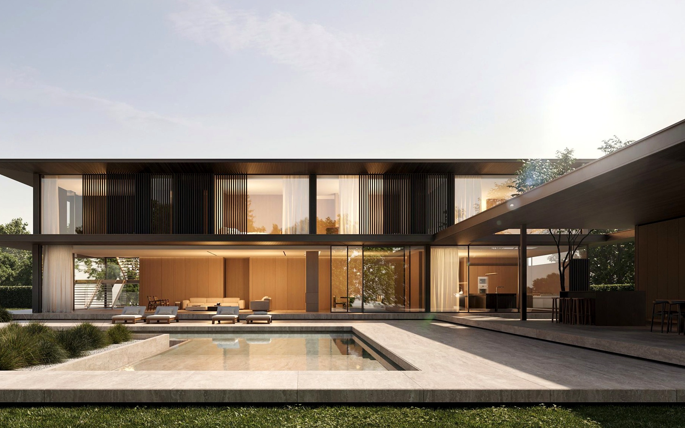Villa exterior design case with pool terrace