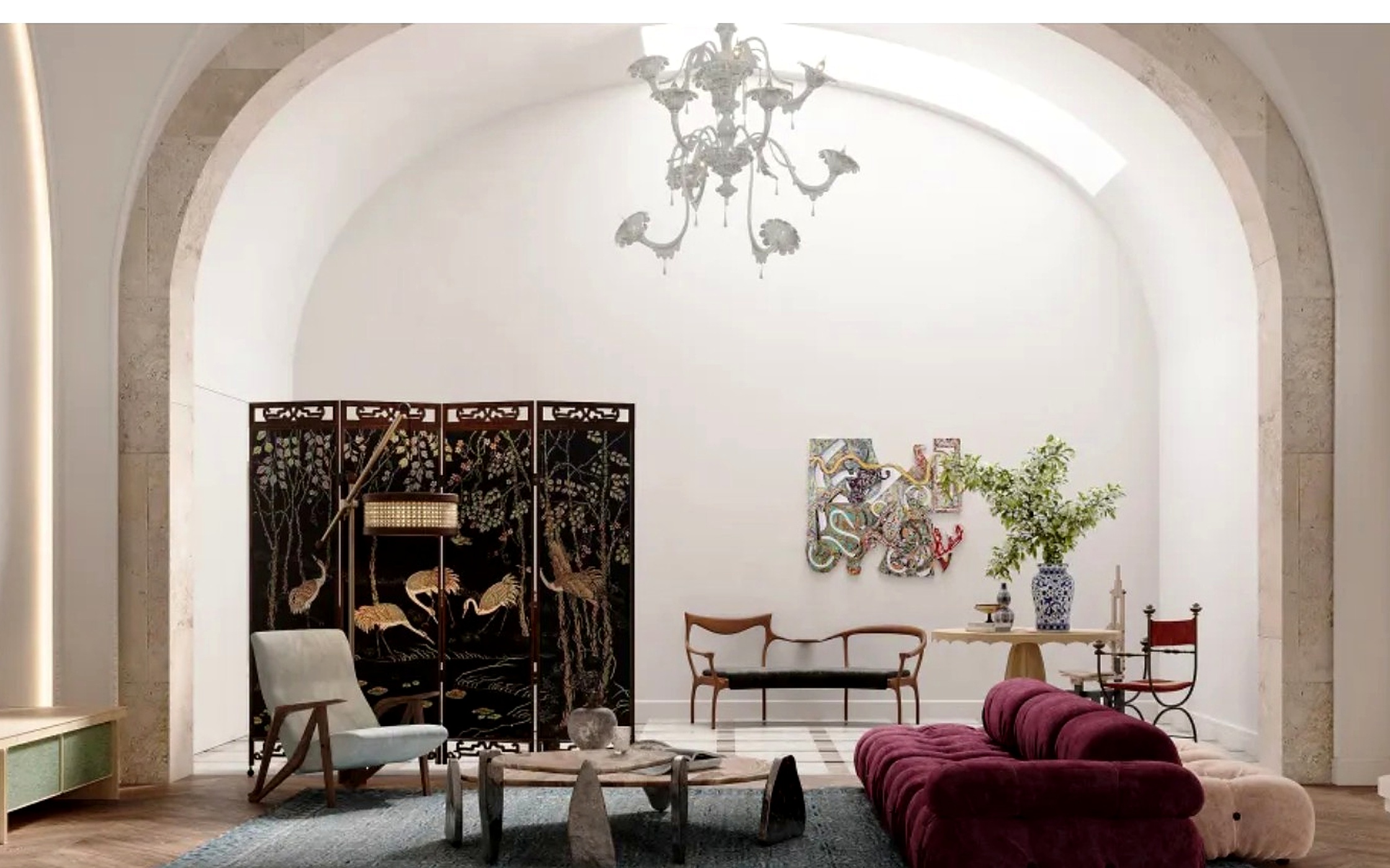 Villa living room design case with eclectic furniture